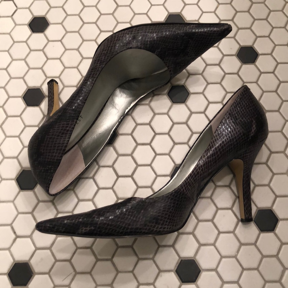NINE WEST Snakeskin Leather Heels Black Gray 10